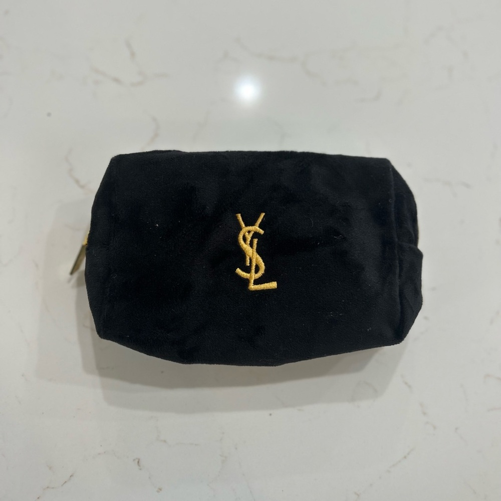 YSL Yves Saint Laurent Trousse Black Gold Velvet Bag Pouch Cosmetic